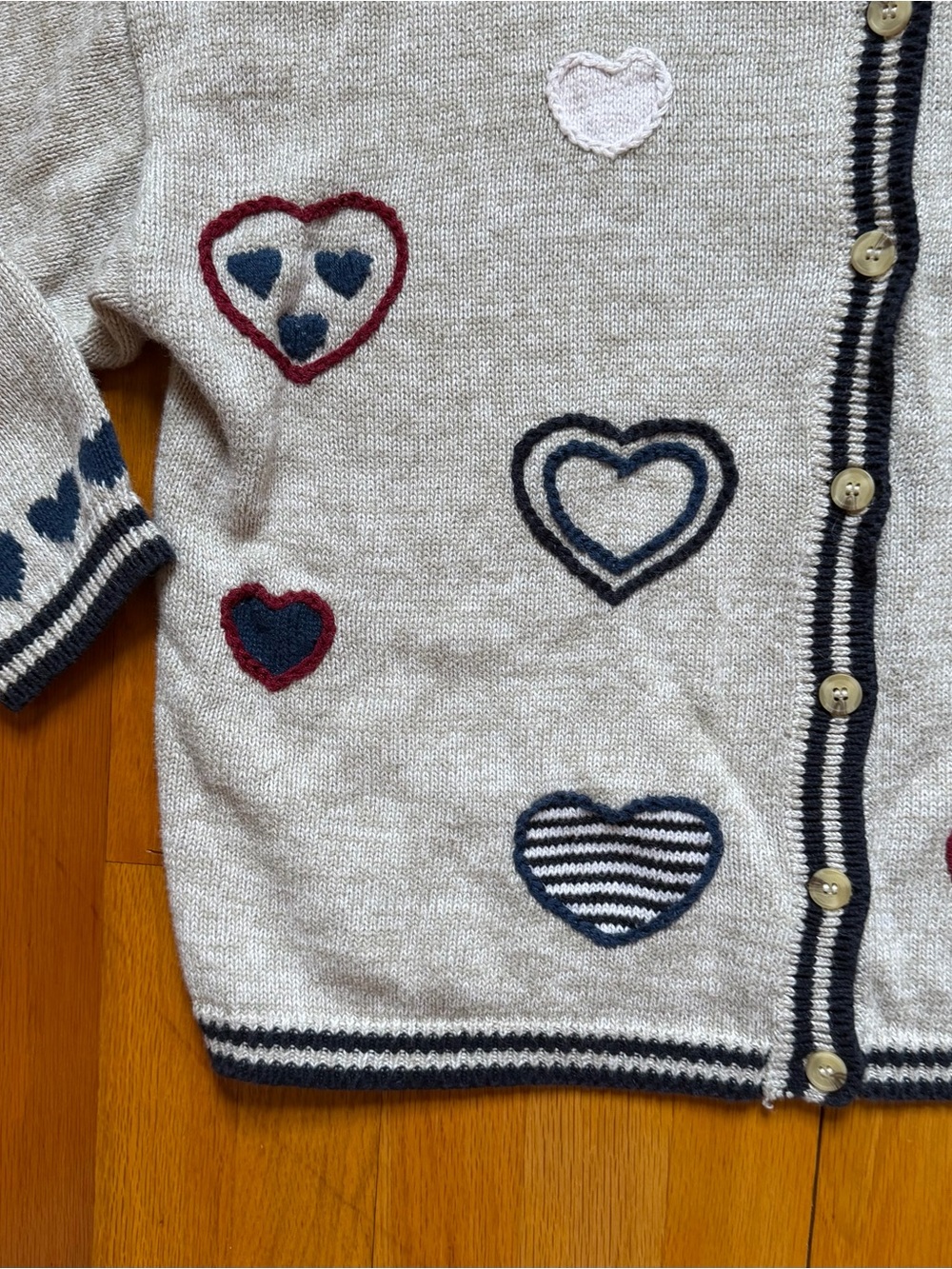Christopher & Banks Vintage Heart Cardigan Sweater Knit Button Front Beige Large - Picture 2 of 6